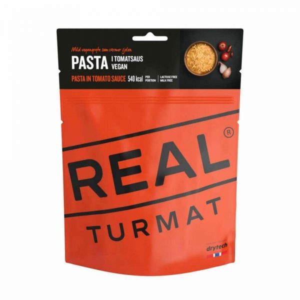 Real Turmat Pasta in Tomato Sauce freeze dried meal for camping from 1085 Adventures.