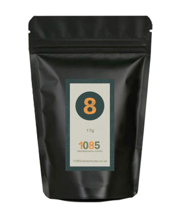 A bag of 1085 Snowdonia Coffi 8 camping coffee from 1085 Adventures.